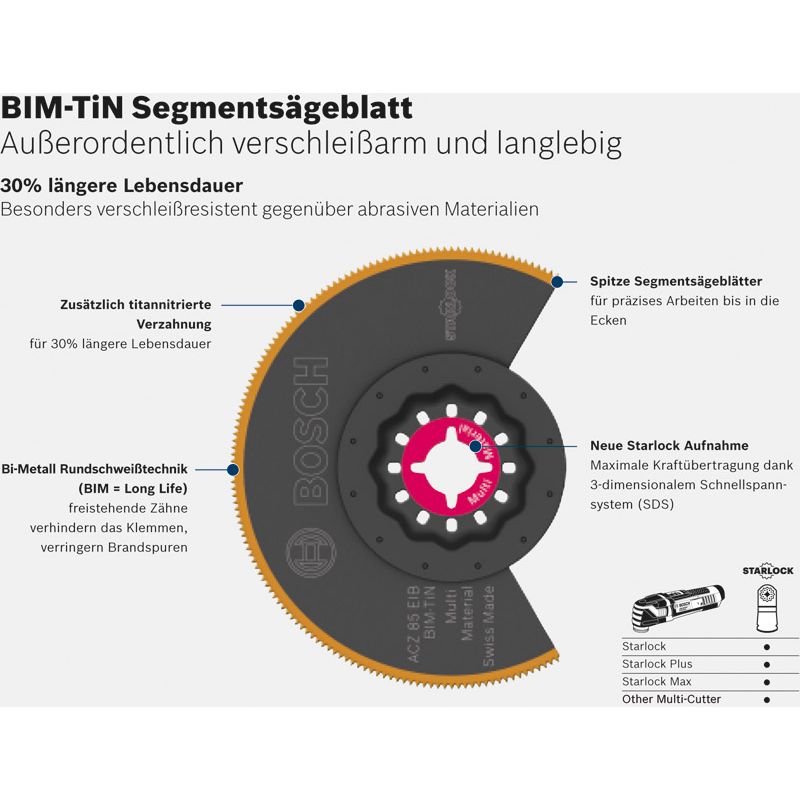 BOSCH BIM-TiN Segmentsägeblatt ACZ 85 EIB für Multifunktionswerkzeuge Produktbild BIGDET L