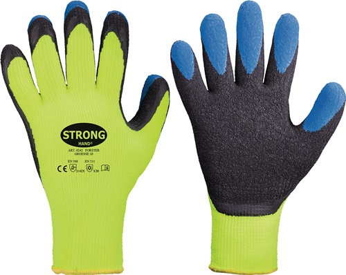 Handschuhe Größe 9 neon-gelb/blau  Forster PES mit Latex EN 388, EN 511 Kategorie II Produktbild BIGPIC L