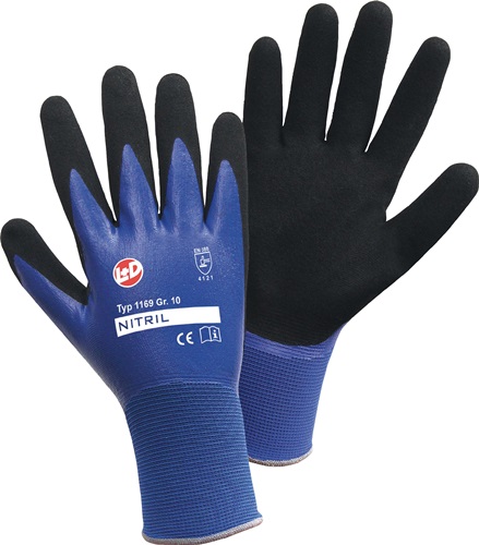 Handschuhe Größe 9 blau/schwarz  Nitril Aqua Nylon mit doppelter Nitril EN 388 Kategorie II Produktbild BIGPIC L