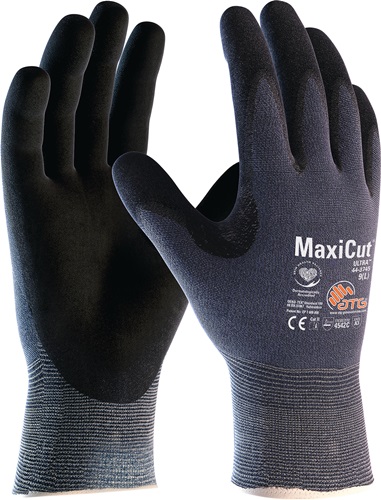 Schnittschutzhandschuhe Größe 8 blau/schwarz  MaxiCut Ultra 44-3745 Nyl./Glasfaser/El./UHMWPE m.Nitrilschaum EN 388 Kategorie II Produktbild BIGPIC L