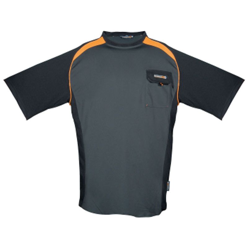 Herren-T-Shirt M grau/sw/orange 50%PES/50%CoolDry Rundhals Produktbild BIGPIC L