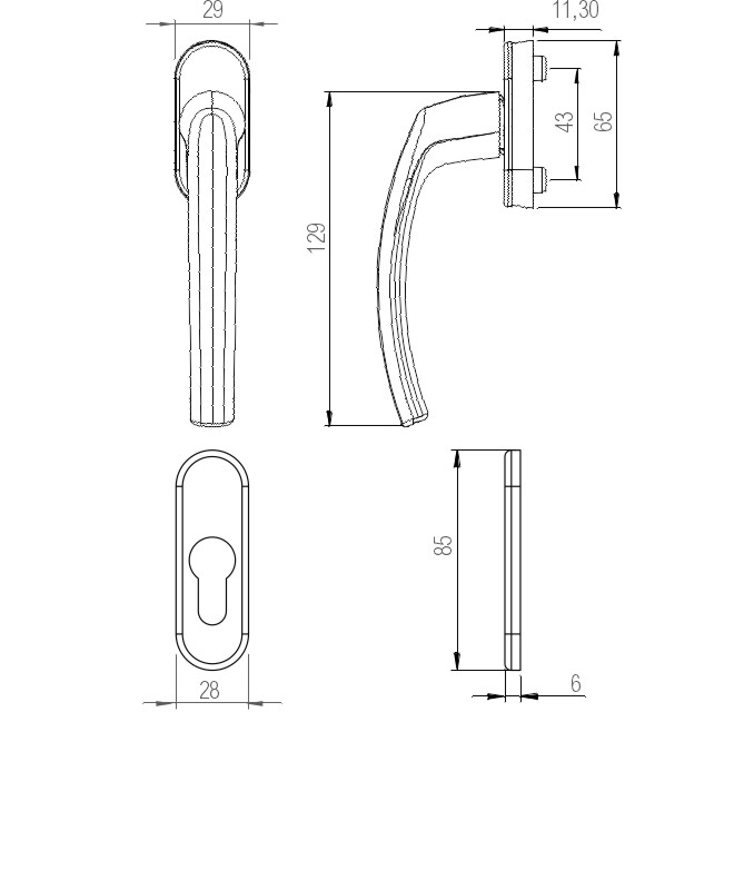 greenteQ Balkontürhalbgarnitur BTHG31.GR-I.AL F9016, Innenseite, 10 mm Nocken, M5 / 7 mm Vierkantaufnahme, PZ Produktbild BIGSKZ L