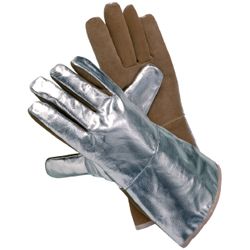 Hitzeschutzhandschuhe 5-Finger, Universalgröße natur/silber JUTEC  Sebatan-Leder mit alumin. Preox-Aramid EN 388, EN 407 Kategorie III Produktbild