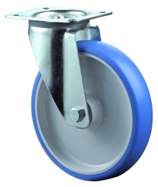 Lenkrolle Rad-D. 100 mm Tragfähigkeit 125 kg   Polyurethan Platte L104xB80 mm Farbe Rolle blau Produktbild