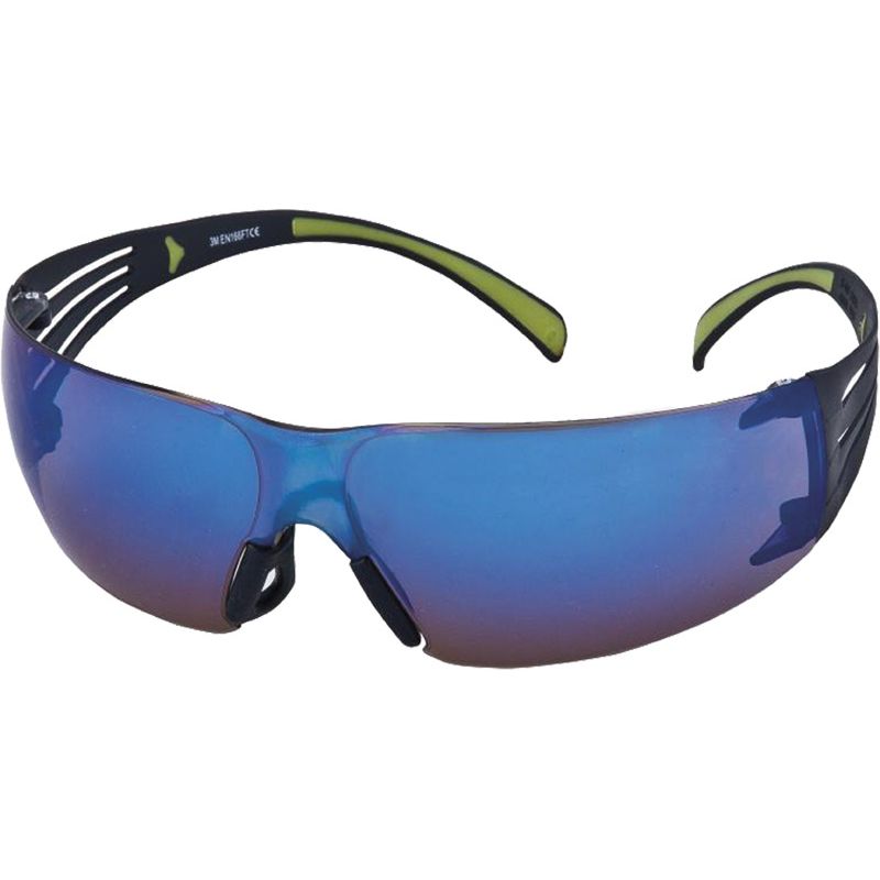 3M Schutzbrille SecureFit-SF400 EN Bügel schwarz grün, Scheibe blau Polycarbonat Produktbild BIGPIC L