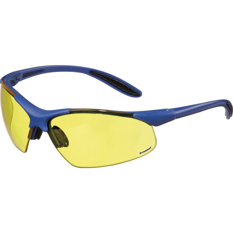 PROMAT Schutzbrille Daylight Premium EN 166 Bügel blau, Scheibe gelb Polycarbonat Produktbild BIGPIC L