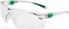 Schutzbrille EN 166, EN 170 UNIVET 506 UP Bügel weiß grün, Scheiben klar PC Produktbild